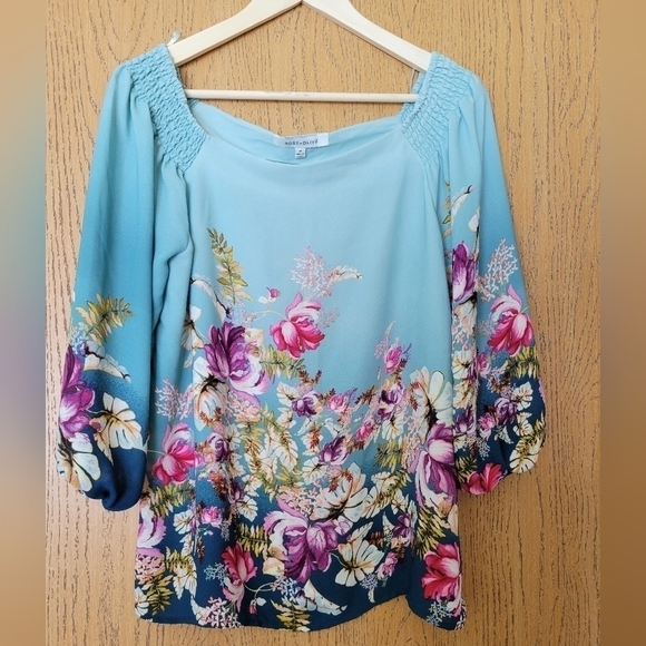 Rose & Olive flowy off the shoulder floral blouse M - Picture 1 of 6